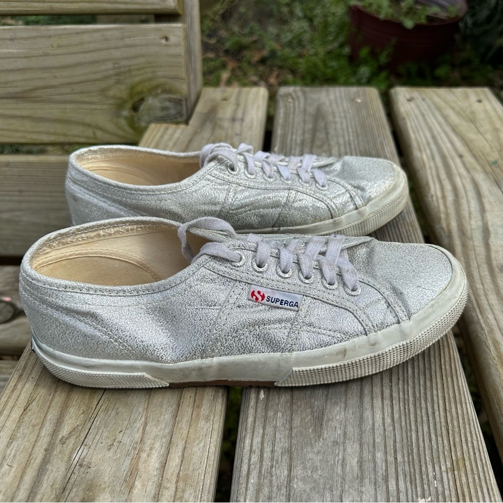Superga Metallic Canvas Low Top Sneakers Silver Gray Size 9 - Picture 10 of 10